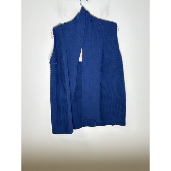NWT Belford Blue Sleeveless Knit Ribbed Open Front Cardigan Sz M - Picture 1 of 2